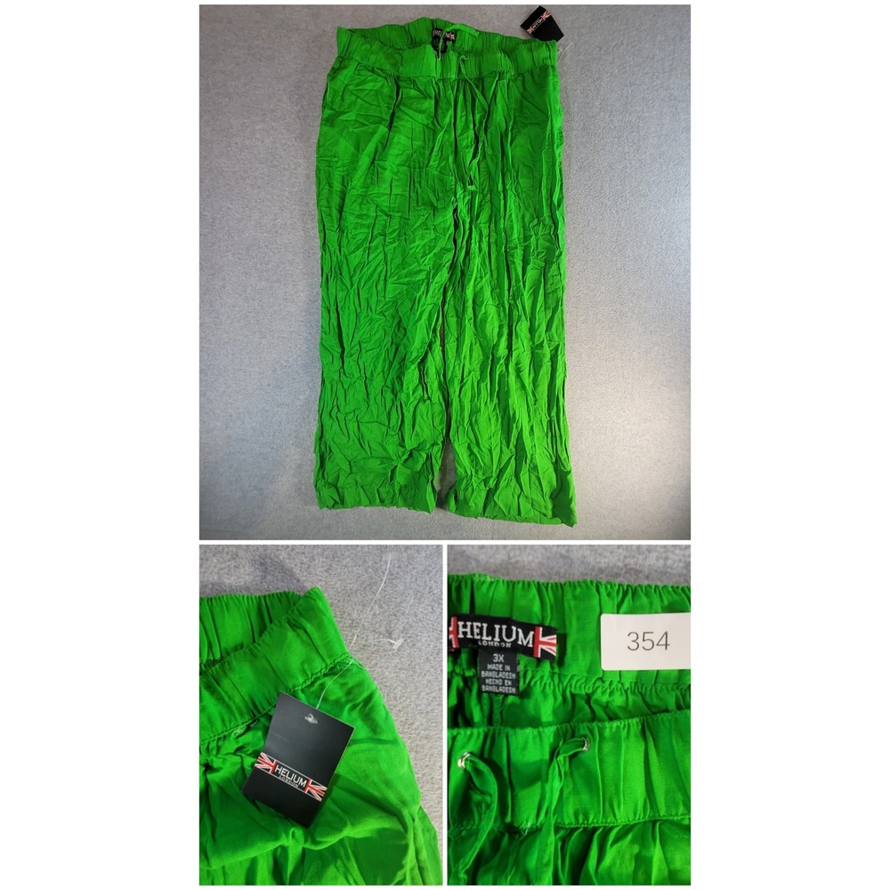 Helium London Green Wide Leg Drawstring Pants Women 3X Plus Rayon NEW